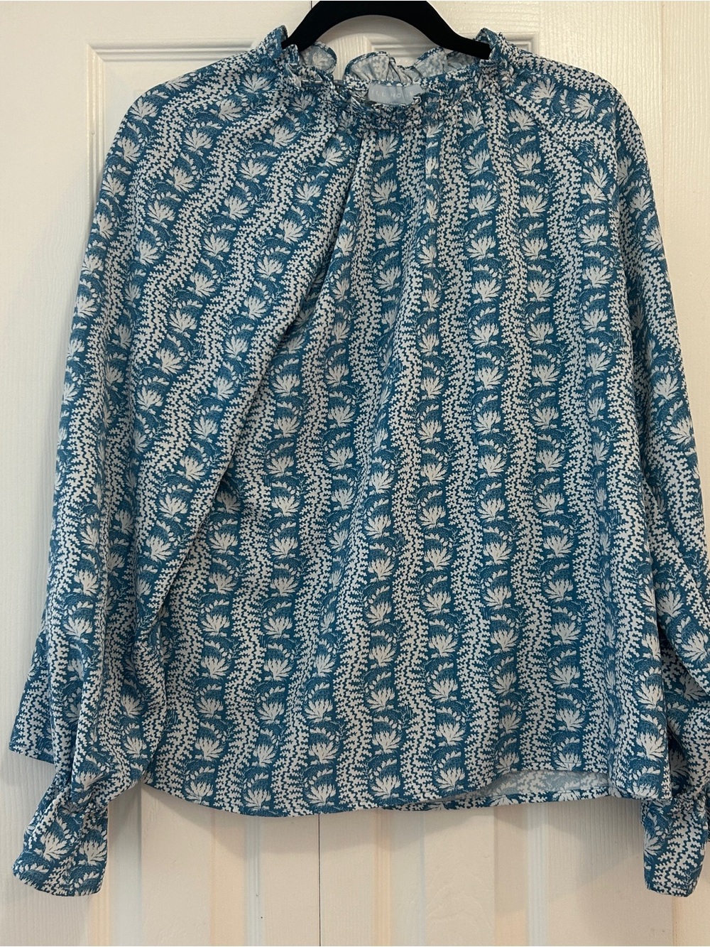 Hill House Blue and White Paisley-Style Long Sleeve Blouse